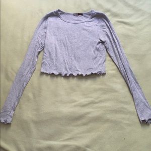 Gray Cropped Ruffle Long Sleeve Shirt